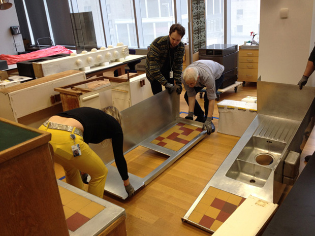 MoMA staff put their newly acquired Le Corbusier kitchen together
