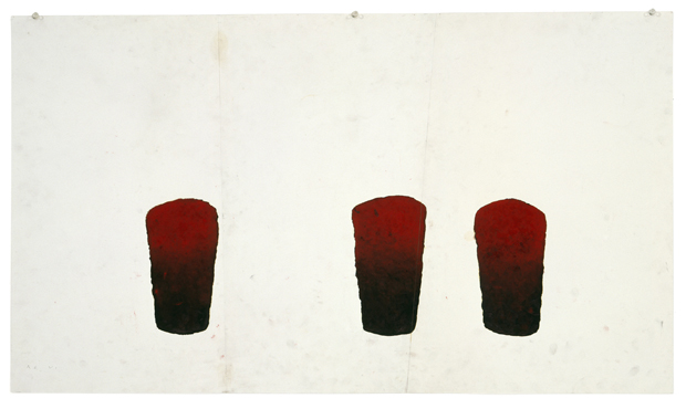 Roni Horn, As VI, 1987-88, Red pigments and varnish on paper
