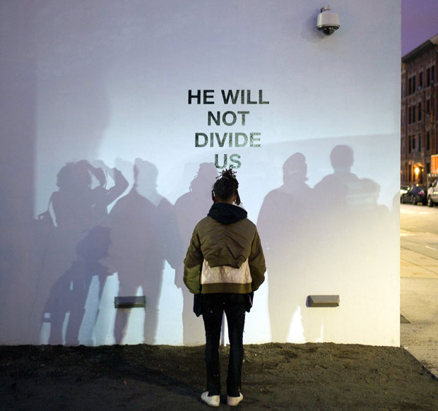 Jaden Smith opens He Will Not Divide Us, 2016 by LaBeouf, Rönkkö & Turner
