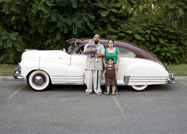 Corine Vermeulen, the Diaz family and their ‘48 Chevrolet Fleetline, 2008. From The Architectural Imagination's My Detroit Postcards 